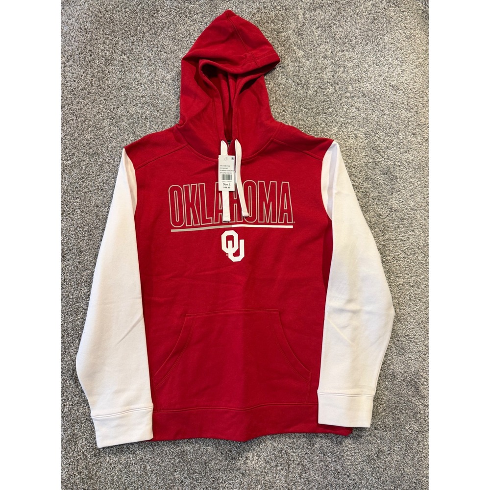 Oklahoma Sooners Hoodie Mens Large Red Logo Athletic Colorblock Fleece Pullover